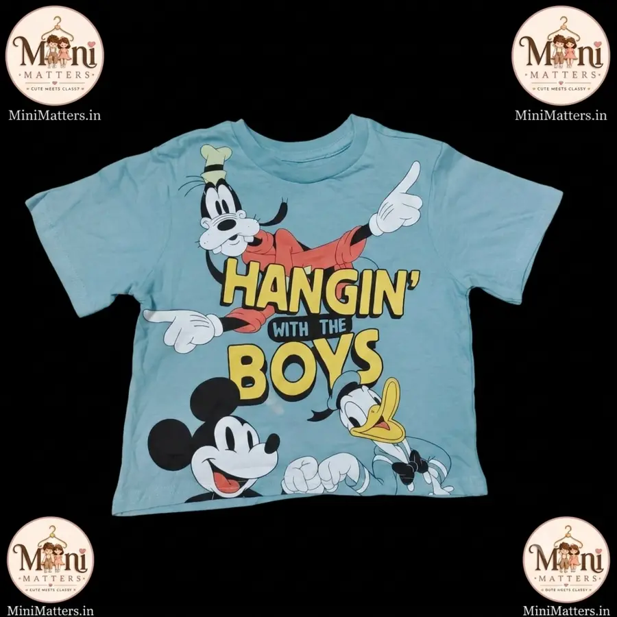 Disney Hangin with the Boys sky blue kids t-shirt featuring Mickey, Donald and Goofy