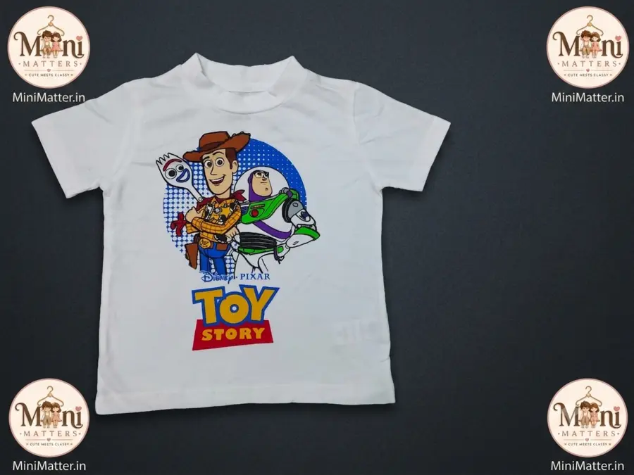 Disney Pixar Toy Story white kids t-shirt featuring Woody, Buzz and Forky